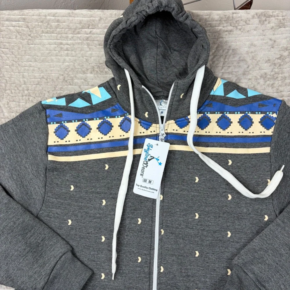 SkylineWears Mens Hooded Jumpsuit Charcoal Gray Tribal Geometric‎ Print Size M